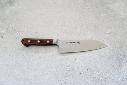 Couteau Santoku Sakai Takayuki 165 mm VG10 17 couches Damas finition miroir avec bois d'acajou