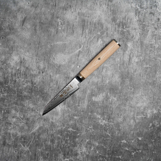 Couteau d'office Noseto 100 mm, manche en bois de pakka, mitre pleine soie