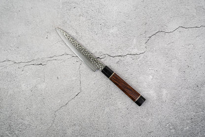 Noseto Suki Petty 67 Layers Damascus Hammered with Desert Iron Wood Handle