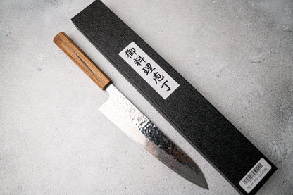Seisuke Tsukikage AUS10 Migaki Finished Hammered Damascus Gyuto Japanese Knife 240mm Oak Handle