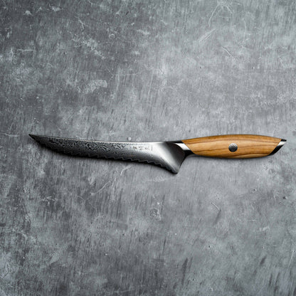 Couteau à désosser/fileter Noseto Batsu 180 mm 73 couches d'acier damas avec manche en bois d'olivier
