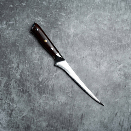 Couteau à fileter Noseto Niku 180 mm, 67 couches d'acier Damas avec manche en palissandre naturel