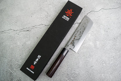 Couteau japonais Nakiri Kanetsune Blue Steel n° 2 Damas 165 mm, manche Shitan