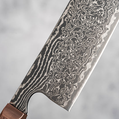 Couteau Nakiri Noseto Masu 170 mm, 67 couches, acier Damas Aus-10, avec renfort en cuivre et fibre de carbone