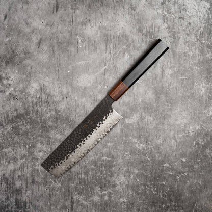 Noseto Kuki Nakiri 180 mm 67 couches Damas Tsuchime Finition Bois Pakka Noir