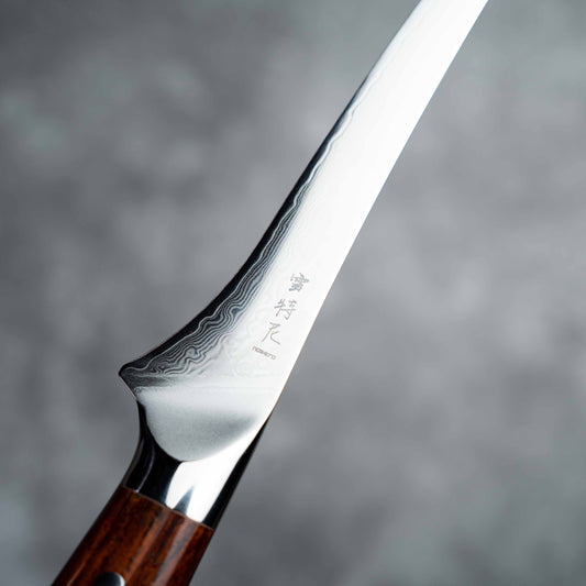 Couteau à fileter Noseto Niku 180 mm, 67 couches d'acier Damas avec manche en palissandre naturel
