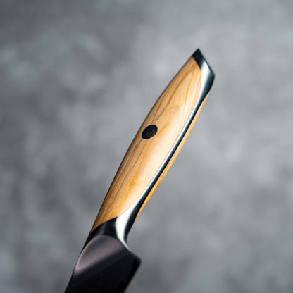 Couteau à lame Noseto Batsu Petty 135 mm, 73 couches, en acier damas avec manche en bois d'olivier