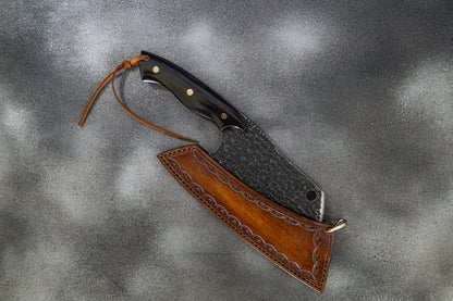 Couperet Bunka de style serbe Damas robuste 180 mm avec fourreau