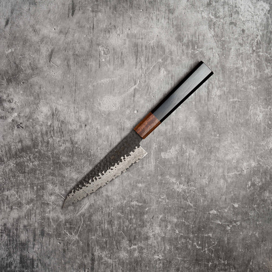 Noseto Kuki Petty 150 mm 67 couches Damas Finition Tsuchime Bois Pakka Noir