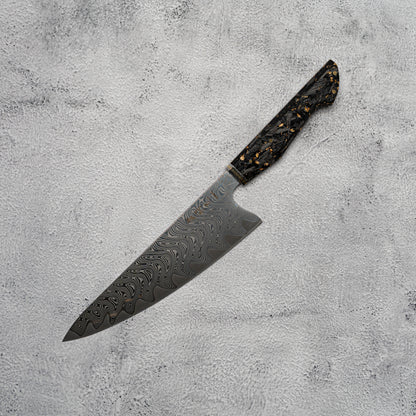 Couteau de chasse Noseto Mare Gyuto 210 mm 67 couches Au-10 Damas, manche en résine et fibre de carbone