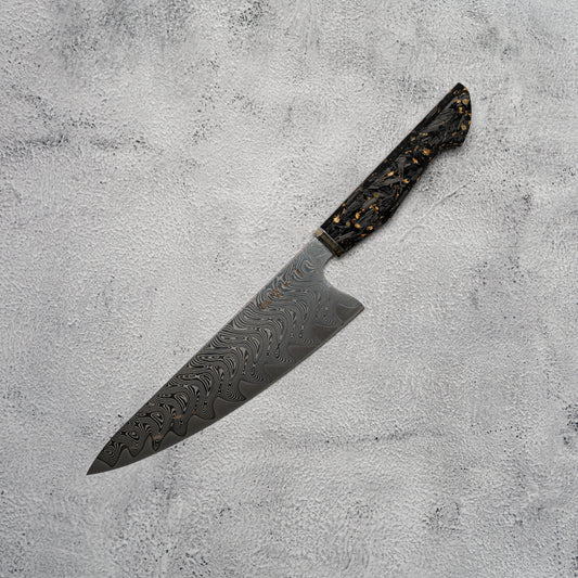 Couteau de chasse Noseto Mare Gyuto 210 mm 67 couches Au-10 Damas, manche en résine et fibre de carbone