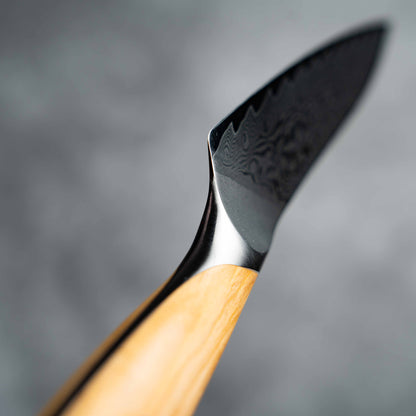 Couteau à lame Noseto Batsu Petty 135 mm, 73 couches, en acier damas avec manche en bois d'olivier