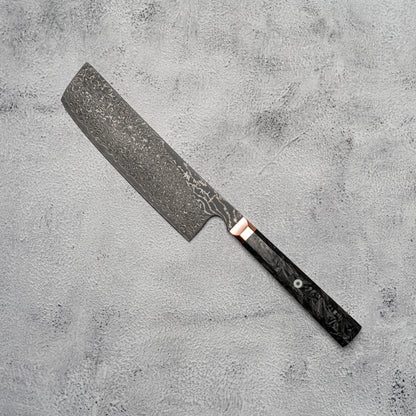 Couteau Nakiri Noseto Masu 170 mm, 67 couches, acier Damas Aus-10, avec renfort en cuivre et fibre de carbone