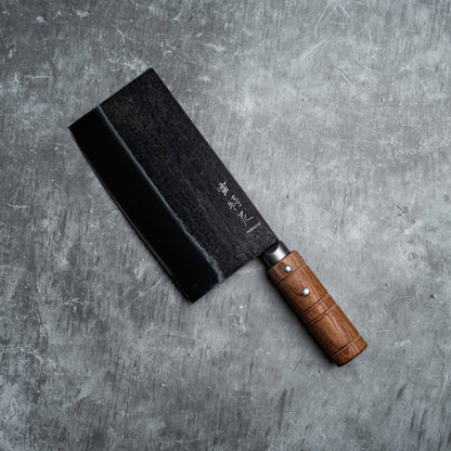 Couperet chinois Noseto 180 mm en acier inoxydable, revêtement noir en bois de padouk