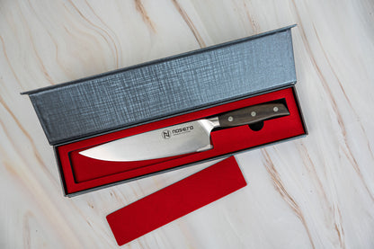 Couteau de chef allemand NOSETO 210 mm en acier inoxydable de haute qualité avec manche en bois de santal rouge