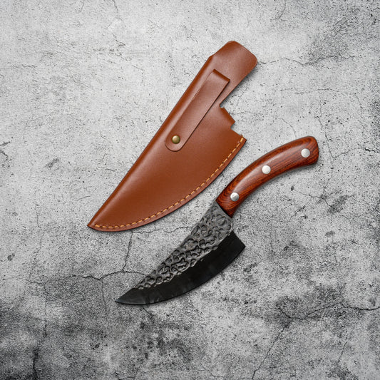 Couteau de boucher Noseto 135 mm avec étui en cuir et manche en palissandre