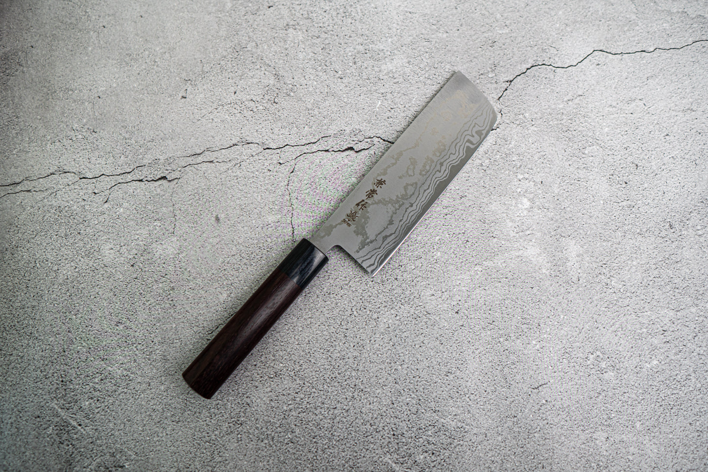 Couteau japonais Nakiri Kanetsune Blue Steel n° 2 Damas 165 mm, manche Shitan