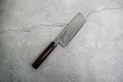 Couteau japonais Nakiri Kanetsune Blue Steel n° 2 Damas 165 mm, manche Shitan