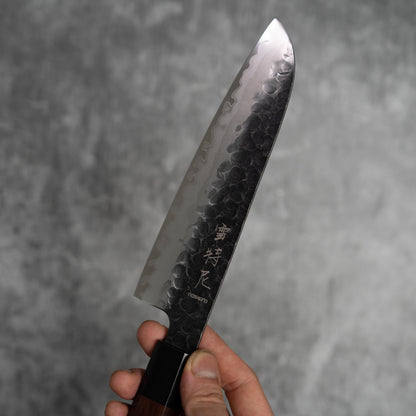 Couteau Santoku Noseto Neno 180 mm, 3 couches d'acier au carbone, bois rouge et corne de buffle