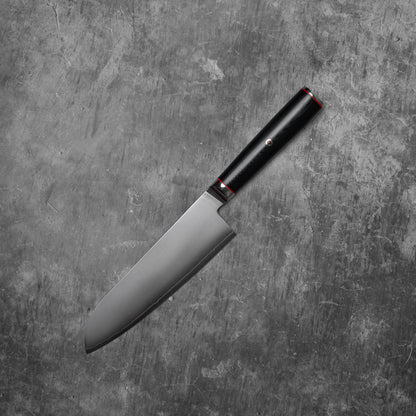 Couteau Santoku Noseto Sumi 180 mm, 3 couches d'acier composite, noyau en acier VG-10, manche en fibre de verre G-10