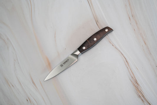 Couteau d'office allemand NOSETO 90 mm en acier inoxydable de haute qualité avec manche en bois de santal rouge