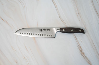 NOSETO German Santoku 185mm Stainless Steel High Quality Red Sandal Wood Handle