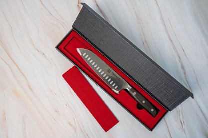 NOSETO German Santoku 185mm Stainless Steel High Quality Red Sandal Wood Handle