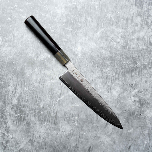 Couteau à lame fixe Noseto Ginro Gyuto 210 mm, forgé argenté, acier poudré S35Vn USA, manche en corne de buffle et ébène