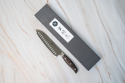 NOSETO German Santoku 185mm Stainless Steel High Quality Red Sandal Wood Handle