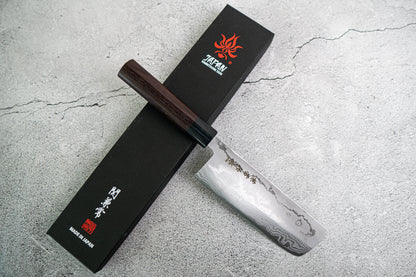 Couteau japonais Nakiri Kanetsune Blue Steel n° 2 Damas 165 mm, manche Shitan