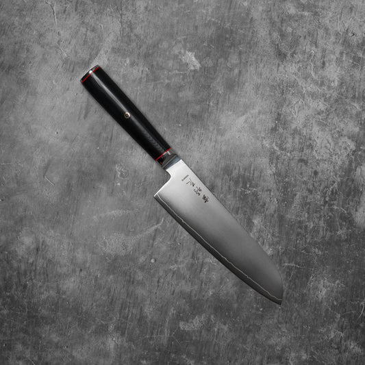 Couteau Santoku Noseto Sumi 180 mm, 3 couches d'acier composite, noyau en acier VG-10, manche en fibre de verre G-10