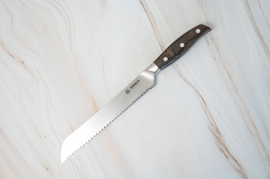 Couteau à pain allemand NOSETO 210 mm en acier inoxydable de haute qualité, manche en bois de santal rouge