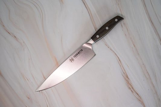 Couteau de chef allemand NOSETO 210 mm en acier inoxydable de haute qualité avec manche en bois de santal rouge