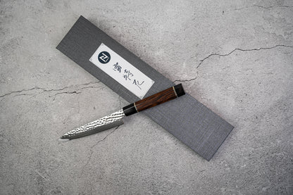 Noseto Suki Petty 67 Layers Damascus Hammered with Desert Iron Wood Handle