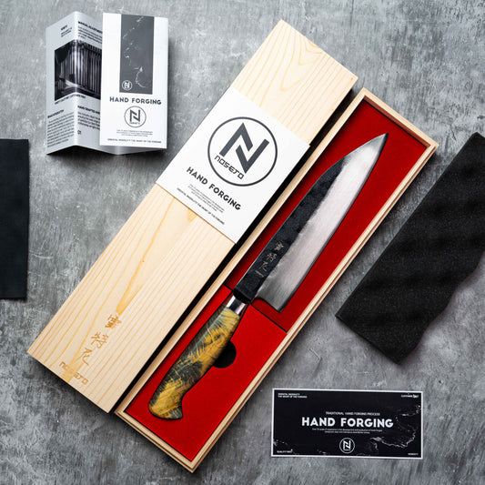 Gyuto Noseto MD305 en acier poudré 210 mm forgé noir avec manche en bois stabilisé