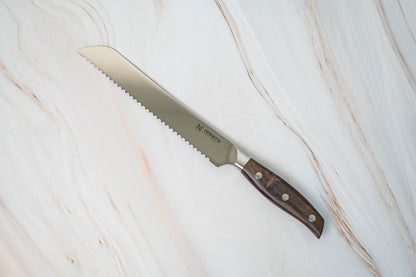 Couteau à pain allemand NOSETO 210 mm en acier inoxydable de haute qualité, manche en bois de santal rouge