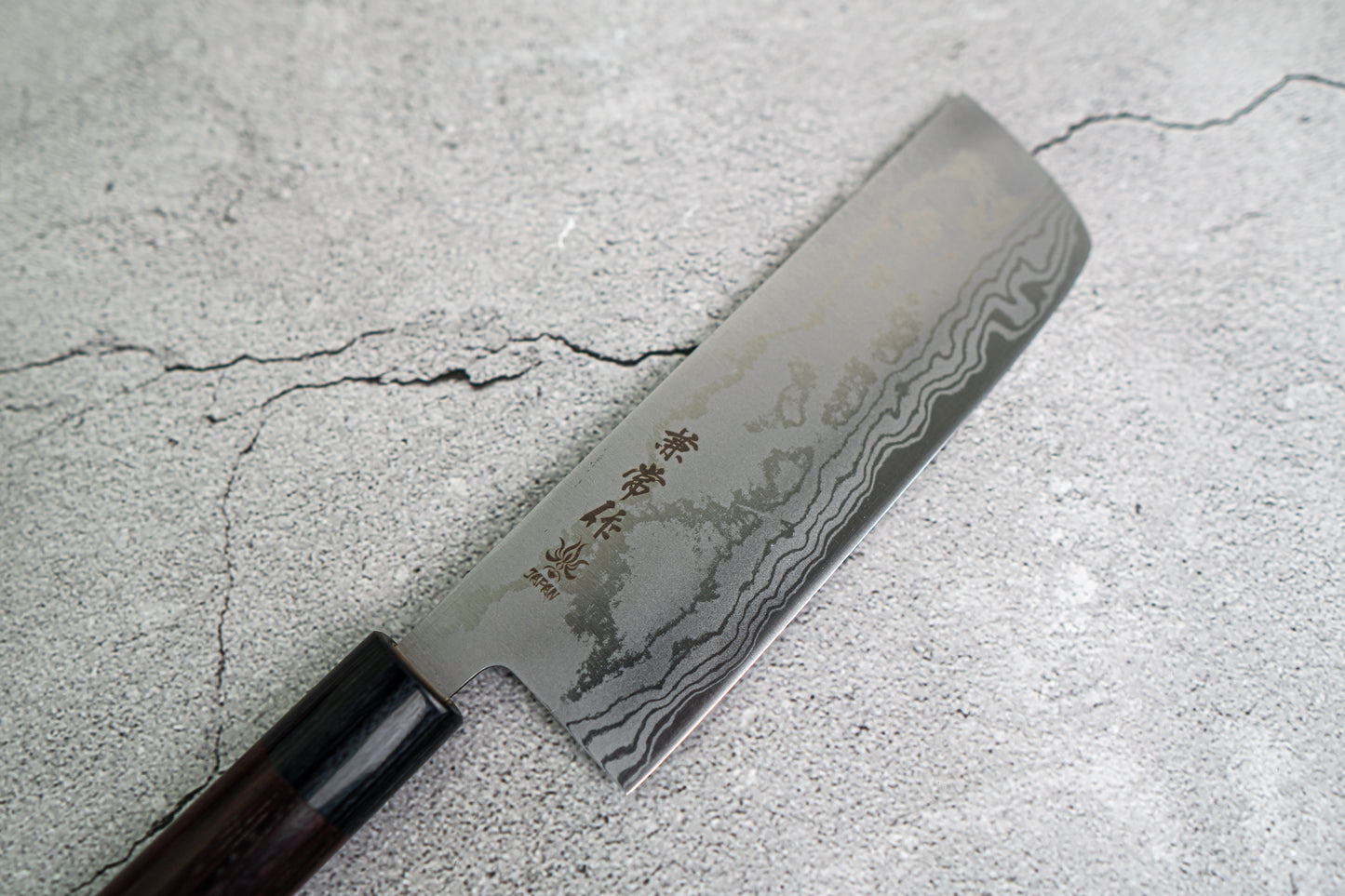 Couteau japonais Nakiri Kanetsune Blue Steel n° 2 Damas 165 mm, manche Shitan