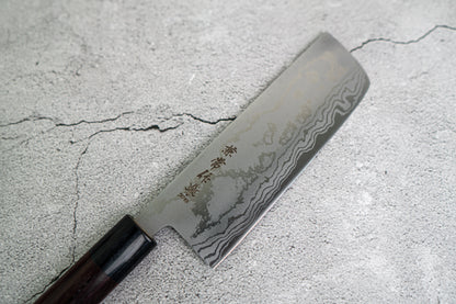 Couteau japonais Nakiri Kanetsune Blue Steel n° 2 Damas 165 mm, manche Shitan