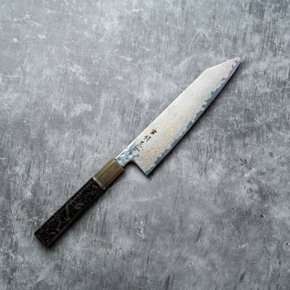 Couteau Noseto Kuza 210 mm Kiritsuke 67 couches VG-10 en cuivre damas avec résine de corne de buffle et fibre de carbone mélangée