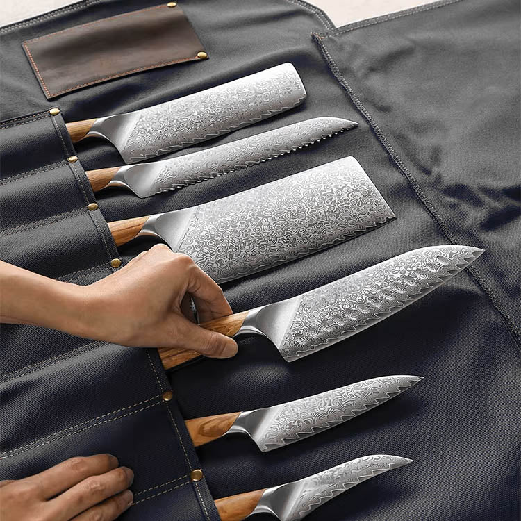 Rouleau de couteaux de chef en toile à 8 emplacements