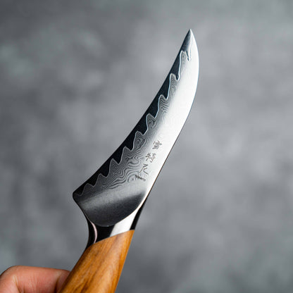 Noseto Batsu Paring/Peeling 100mm 73 layers Damascus Powder Steel with Olive Wood Handle