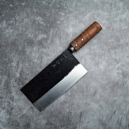 Couperet chinois Noseto 180 mm en acier inoxydable, revêtement noir en bois de padouk