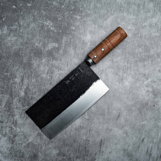 Couperet chinois Noseto 180 mm en acier inoxydable, revêtement noir en bois de padouk