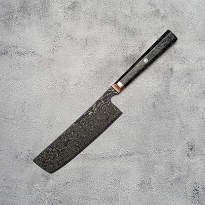 Couteau Nakiri Noseto Masu 170 mm, 67 couches, acier Damas Aus-10, avec renfort en cuivre et fibre de carbone