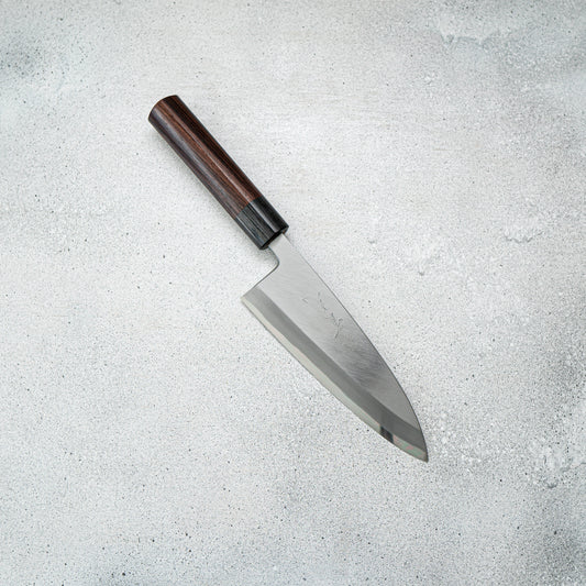 Couteau japonais Jikko White Steel n° 2 Deba, manche Shitan, 165 mm