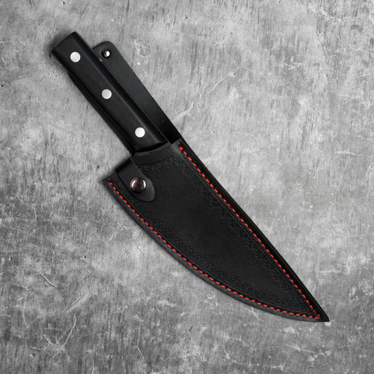 Couteau de chef serbe Noseto 210 mm en acier au carbone avec couvercle