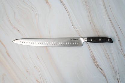 NOSETO German Meat Slicing Granton 300mm Stainless Steel High Quality Red Sandal Wood Handle