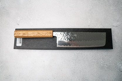 Seisuke Tsukikage AUS10 Migaki Fini Martelé Damas Nakiri Couteau japonais 170mm Manche en chêne