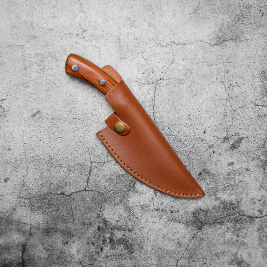 Couteau de boucher Noseto 135 mm avec étui en cuir et manche en palissandre