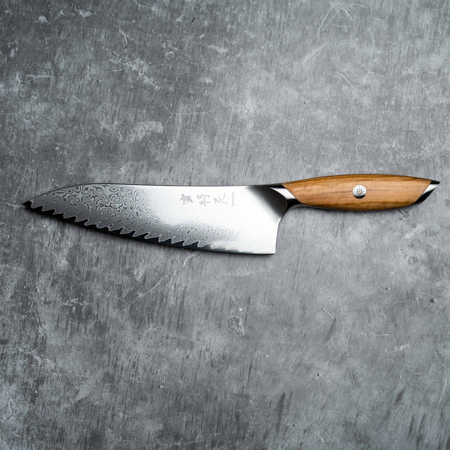 Noseto Batsu Gyuto 210mm 73 layers Damascus Powder Steel with Olive Wood Handle